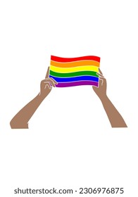 Abstract hand holding pride flag illustration. Vector illustration.
