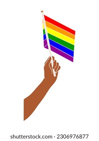 Abstract hand holding pride flag illustration. Vector illustration.