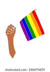 Mano abstracta sosteniendo la ilustración de la bandera del orgullo. Ilustración vectorial.