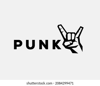 abstract hand horn sign punk metal logo template illustration