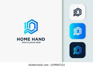 abstract hand house combination logo design