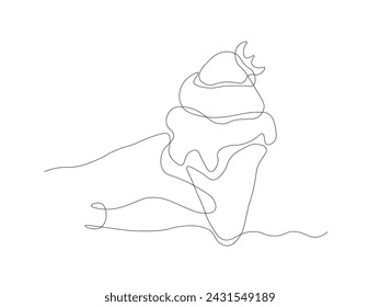 abstract hand with ice cream in a cone,continuous single line art hand drawing sketch