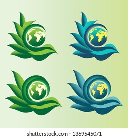 Abstract hand leaf Save the earth concept symbol logo icons isolated