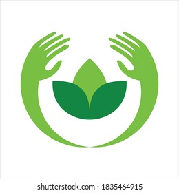 hoja de mano abstracta guardar la naturaleza icono logo vector diseño plano