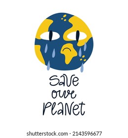 Abstract hand lettering save our planet on white background. Environment conservation, global warming prevention, nature protection abstract concept. 