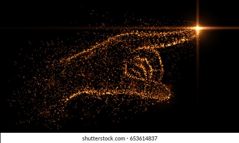 Abstract hand from light particles, 3D arm. Vector illustration