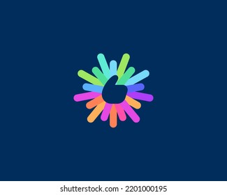 Abstract hand like with colorful lines, rays logo. Creative ok hand thumb approval icon. Vector illustration.