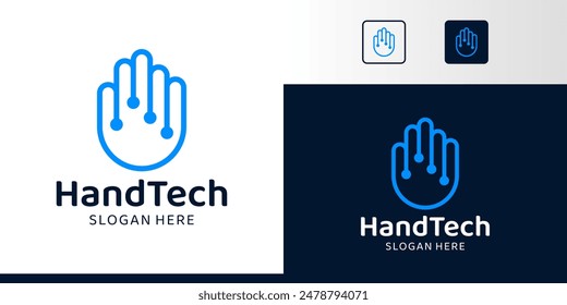 Diseño Abstractas del logotipo de la mano con la tecnología digital abstracta Vector del Diseño gráfico de la conexión