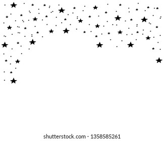 Abstract hand made falling stars. Black stars on a white background. Star shooting with an elegant star. Meteoroid, comet, asteroid, stars. Stardust trail, comet line. Vector illustration