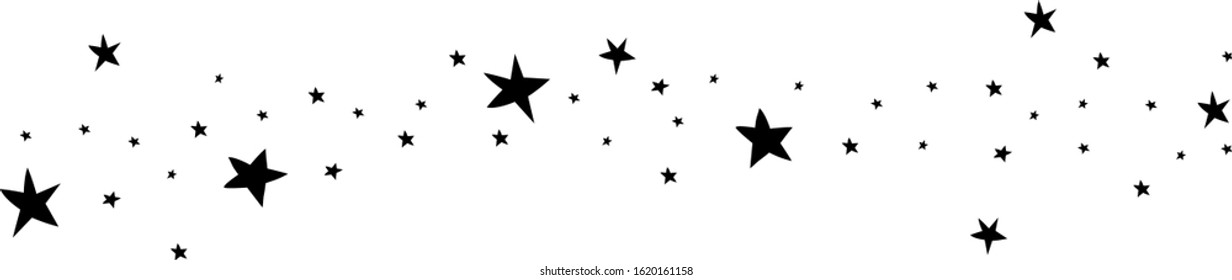 Abstract hand made falling stars. Black stars on a white background. Star shooting with an elegant star. Meteoroid, comet, asteroid, stars. Stardust trail, comet line. Vector illustration