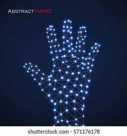 Abstract hand of man with glowing dots and lines. Modern technology concept, vector illustration eps 10