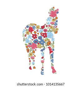 Abstract hand painted animal. Horse with colorful flowers. Vector illustration.