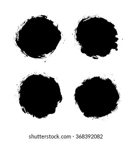 Abstract hand painted black stain, vector set isolated in white