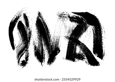 Pincelada pintada a mano Abstractas con efecto Grunge. Fondo de arte blanco y negro con líneas negras granuladas. Golpes retro dañados. 