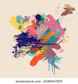 Abstract Hand Painted colored. Template for Social Media Banner, Brochure Cover Design or Wall hand draw Decoration Background. Trend modern Abstract Painting Artwork. Art vector Pattern.