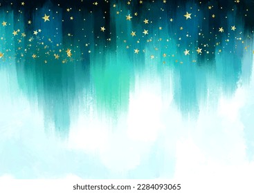 arte mural contemporáneo pintado a mano abstracto con diseño de estrellas de oro y tetera 