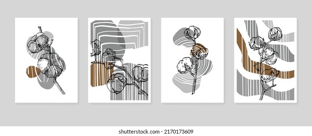 Сotton Abstract Hand Painted Illustrations for Wall Decoration, Postcard, Social Media Banner, Brochure Cover Design Background. Modern Abstract Painting Artwork. Vector Pattern