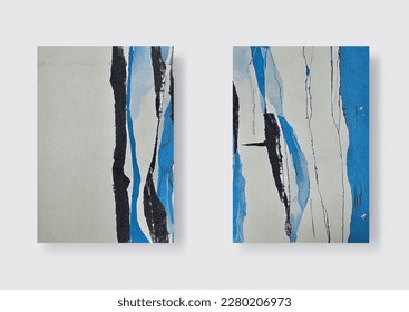 Abstract Hand Painted Illustrations for Wall Decoration, Postcard, Blue Color Media Banner set, Brochure Cover Design Background. Modern Abstract Painting Art. Vector Pattern Illustration.