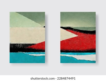Abstract Hand Painted Illustrations for Wall Decoration, Postcard, Color Media Banner, Brochure Cover Design Background. Modern Abstract Painting Art. Vector Pattern Illustration set.