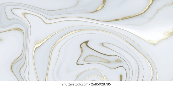Abstrakter, handgemalter, flüssiger Tintengoldspritzeffekt. Abstrakter luxuriöser natürlicher flüssiger Kunstmarmor in Alkoholtinte-Technik, Vektorgrafik. Abstrakter Marmor, weißer und goldener Hintergrund