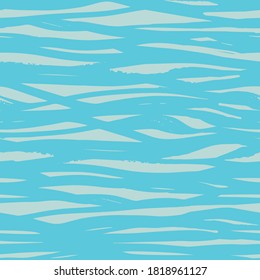 Abstract hand painted ocean wave brush pen pattern. Seamless irregular geometric vector ocean design on bright blue background. Appropriate for marine themed products, spa, wellness, sports, cosmetics