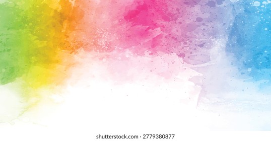 Abstract hand painted rainbow coloured watercolour background. Colorful background with bokeh features a bright rainbow pattern of pastel watercolor textures, vector illustration.