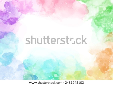 Abstract hand painted rainbow coloured watercolour border design