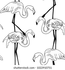 Abstract hand painted seamless animal background. Birds white Flamingo pattern. Vector illustration.