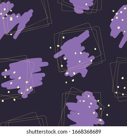 Abstract hand painted seamless textured ink brush and dots background with geometric frame