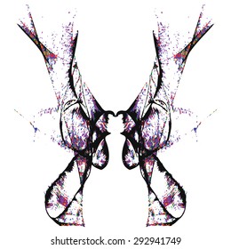 Abstract hand painted string-pull watercolor ink rorschach grunge.  EPS 10 Vector Background