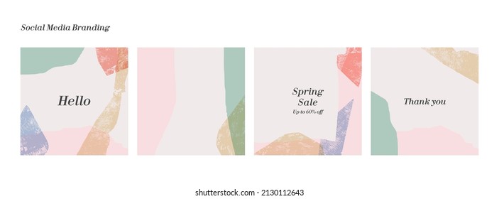 Abstract Hand Painted Texture Background Design Template For Social Media Posting And Feed. Pastel Soft Color With Mixed Media Collage.