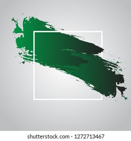 Abstract hand painted textured green gradient ink brush, perfect watercolor design for beauty headline, logo and sale banner with geometric frame, Vector illustration eps 10 