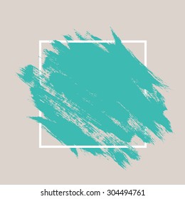 Abstract hand painted textured ink brush background with geometric frame, isolated strokes  with dry rough edges