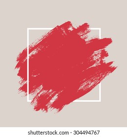 Abstract hand painted textured ink brush background with geometric frame, isolated strokes  with dry rough edges