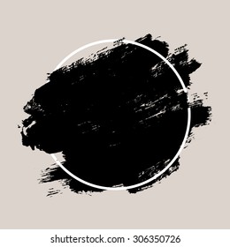 Abstract hand painted textured ink brush background with geometric frame, isolated strokes  with dry rough edges