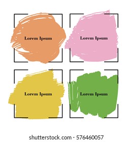 Abstract hand painted textured ink brush background with geometric frame. vector illustration
