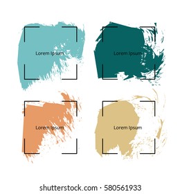 Abstract hand painted textured ink brush background with geometric frame. vector illustration