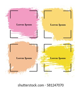Abstract hand painted textured ink brush background with geometric frame. vector illustration

