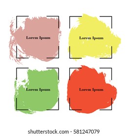 Abstract hand painted textured ink brush background with geometric frame. vector illustration

