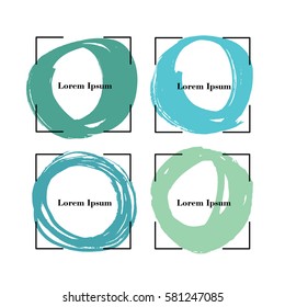 Abstract hand painted textured ink brush background with geometric frame. vector illustration

