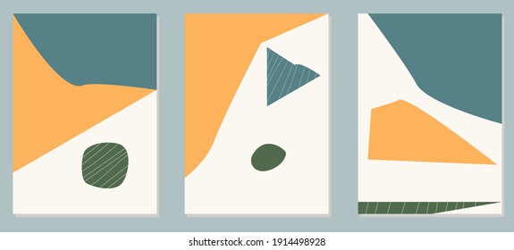 Abstract hand painted Trendy set of minimalist aesthetic composition illustrations. Creative artistic composition posters. Cover design vector for wall decoration, postcard, brochure design.