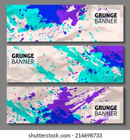 abstract hand painted watercolor ink grunge vector banner set for your business presentation. grunge background on crumpled paper. 