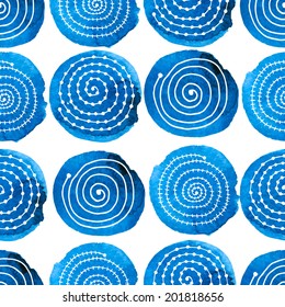 abstract hand painted watercolor vector circles isolated on white seamless ornament pattern