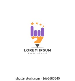 abstract hand pencil - creative education business logo template vector illustration. metal hand sign and pencil corporated. 