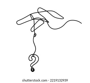  Resumen mano con signo de interrogación como dibujo de línea sobre fondo blanco .Vector