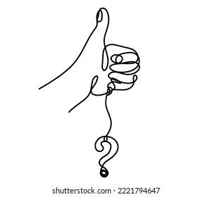  Abstract hand with question mark as line drawing on white background .Vector