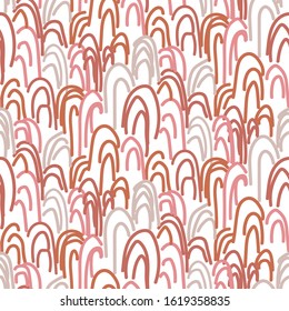 Abstract hand sketched line shapes modern seamless pattern in terracotta blush colors. Repeat texture hand-drawn design vector background.