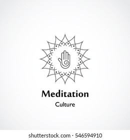 abstract hand symbol vector illustration of yoga and meditation logo emblem. health care and relaxation concept