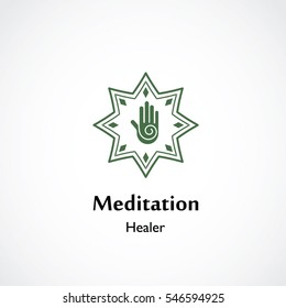 abstract hand symbol vector illustration of yoga and meditation logo emblem. health care and relaxation concept