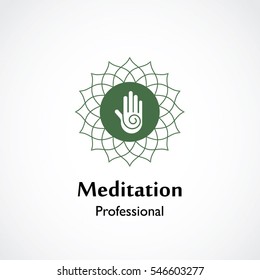 abstract hand symbol vector illustration of yoga and meditation logo emblem. health care and relaxation concept